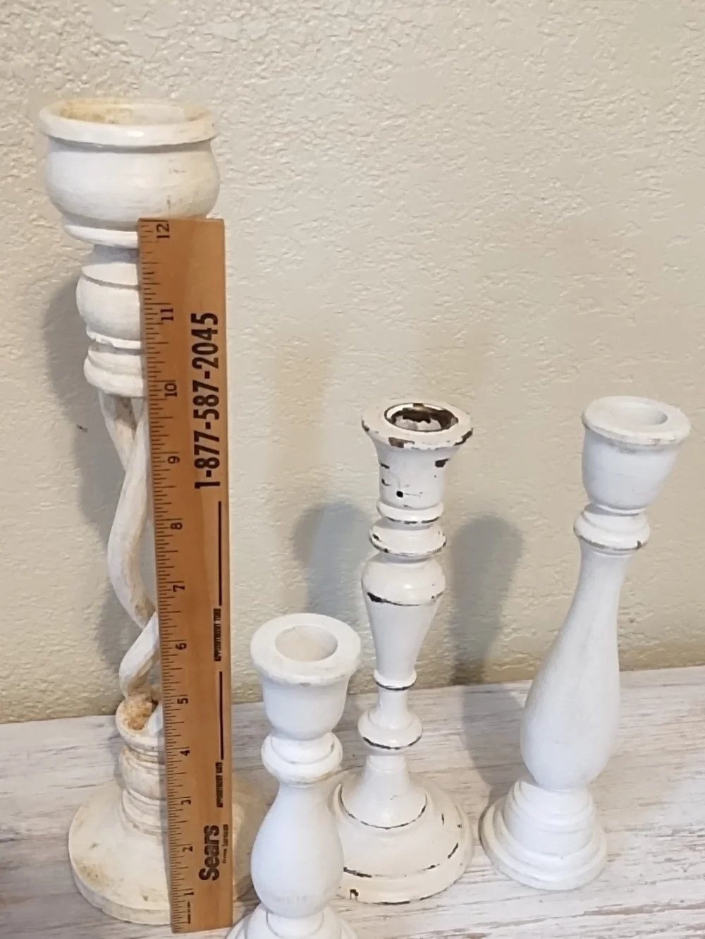 White Distressed Wood Candle Holders Set - Home Accents